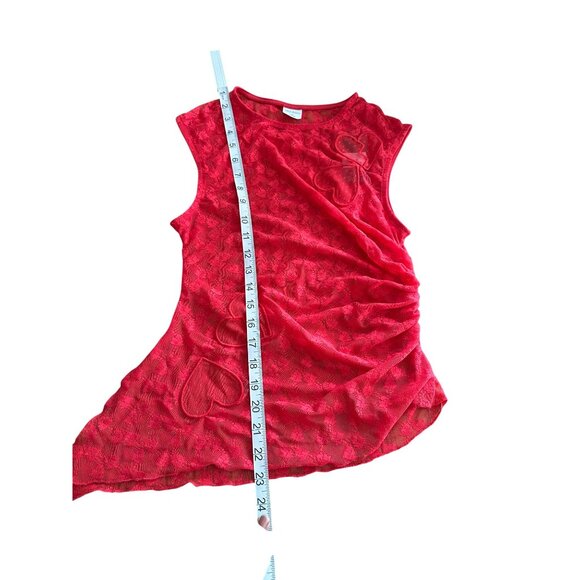 Wild Fable Red Lace Sleeveless Asymmetrical Sheer Top Mesh Fairy Romantic XS NWT - Picture 5 of 9